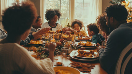 African american family have Thanksgiving lunch at home