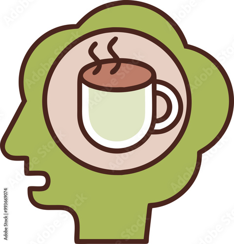about coffee cup break time with thinking man head outline brown , orang color tone logo, icon