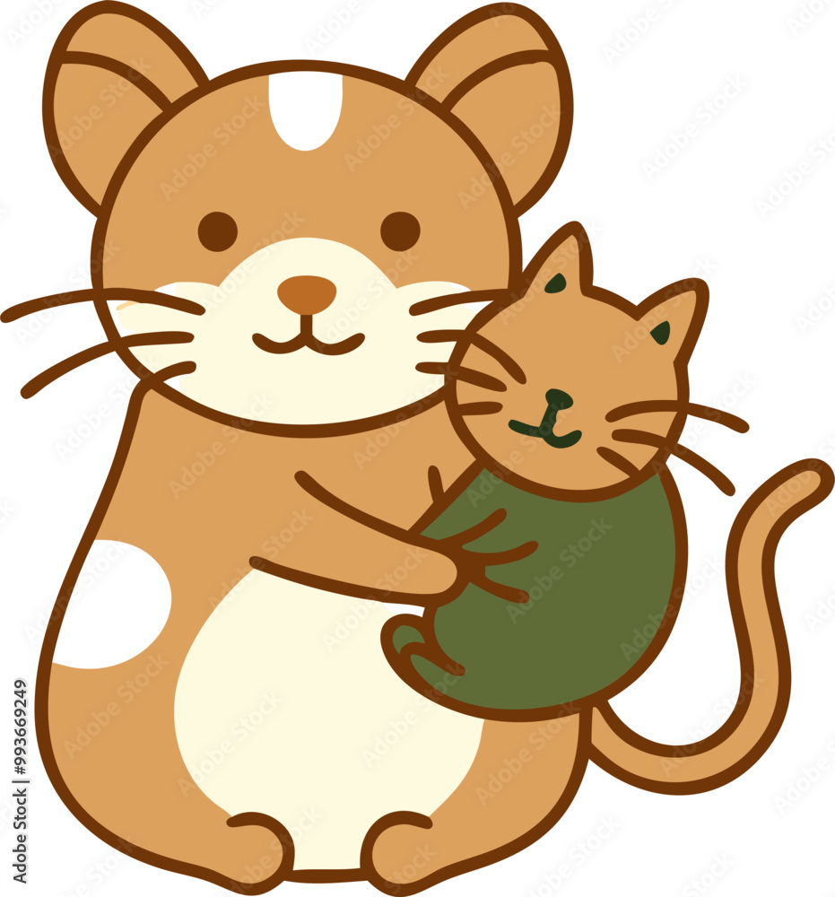 Obraz premium a mouse holding a cat, icon colored outline