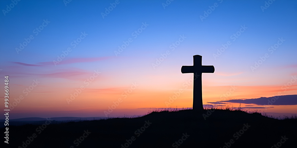 Cross at Sunset in a Serene Landscape Cross at Sunset in a Serene Landscape