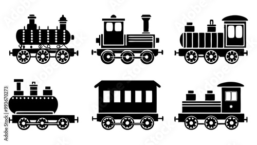 set of train silhouette vector illustration black. minimalistic old train collection