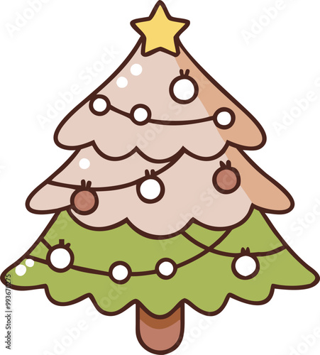 a beautifully decorated tree with twinkling lights and ornaments, icon colored outline