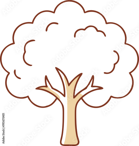 a beautiful spreading oak tree, icon colored outline