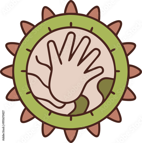 a badge of immunity in the form of a primitive palm in a circle, icon colored outline