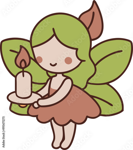 beautiful bubble gum fairy holding a candle, icon colored outline