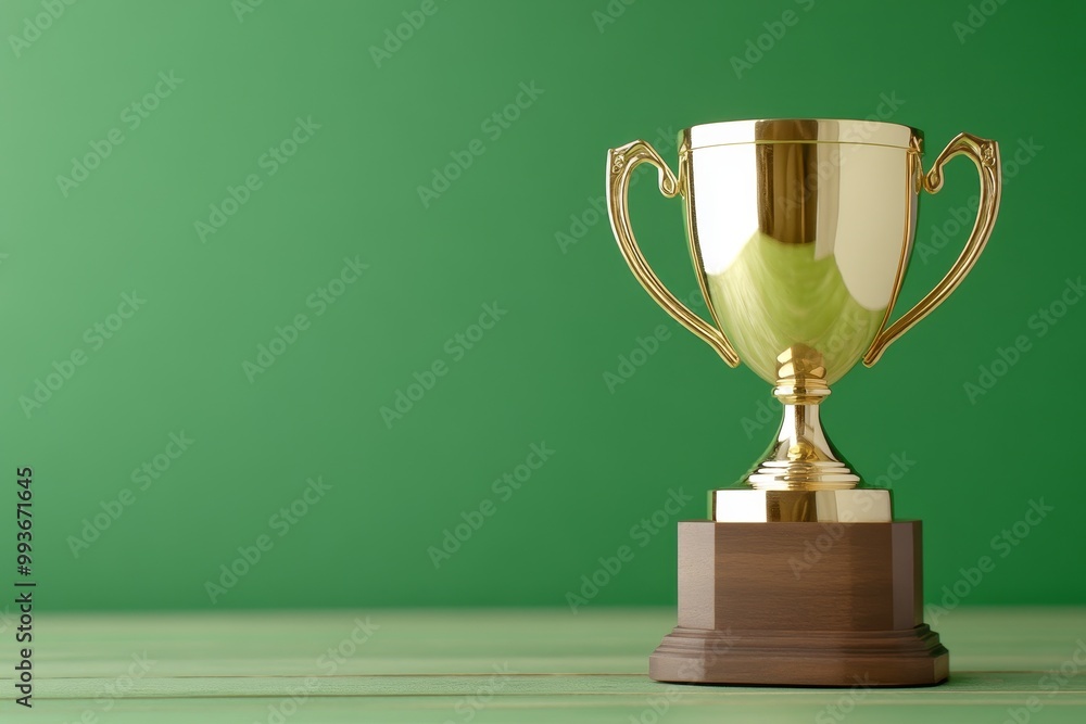 A minimalist trophy gleaming on a green background, symbolizing victory A minimalist trophy gleaming on a green background, symbolizing victory