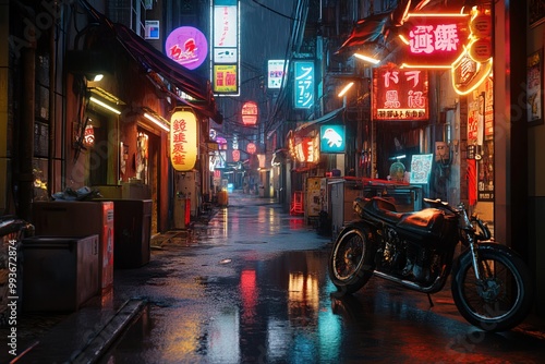 Cyberpunk Street in Tokyo at Night with Neon Signs. AI generated illustration