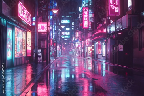 Wallpaper Mural Cyberpunk Street in Tokyo at Night with Neon Signs. AI generated illustration Torontodigital.ca