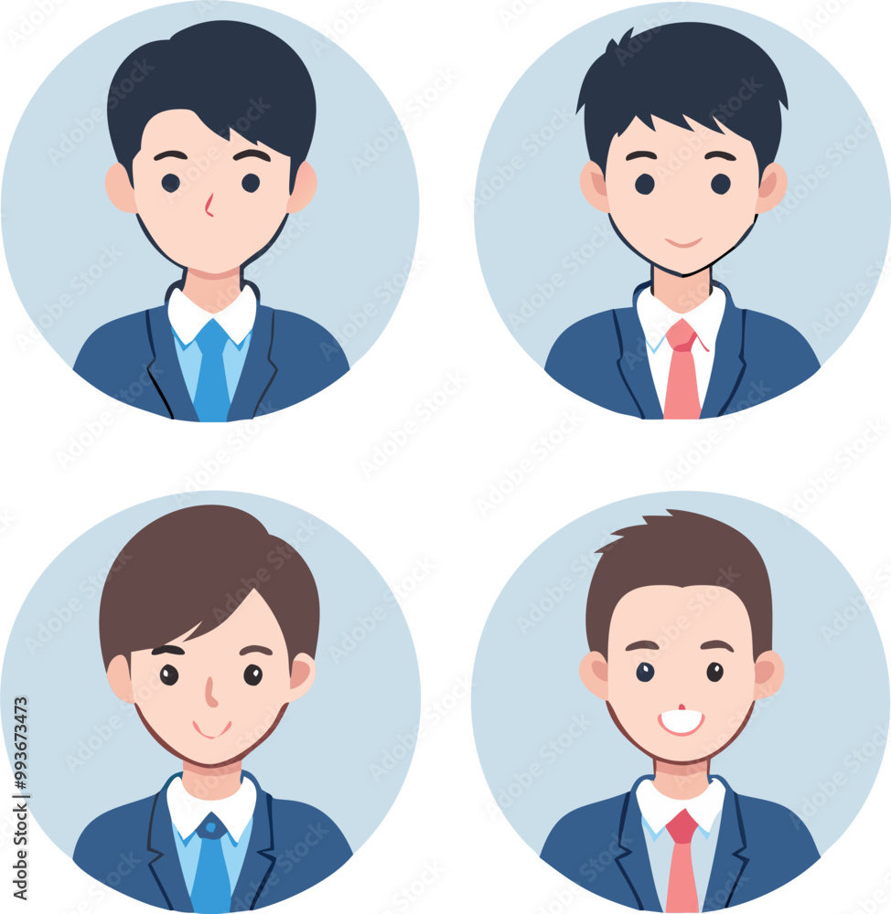 set material of a simple face icons set of a young man in a casual suit, icon set material of a simple face icons set of a young man in a casual suit, icon