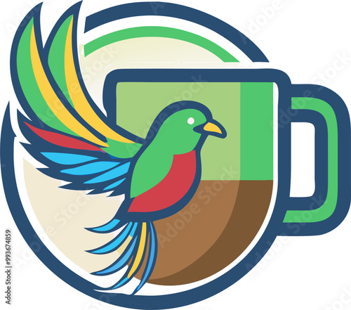 mug with bird quetzal from guatemala and the business name is cafegt, with the color from quetzal