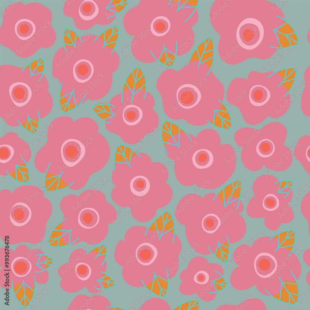 Pink flowers pattern, seamless pattern with cute flowers and leaves. Vector illustration for wrapping paper, wallpaper, fabric. Pink flowers pattern, seamless pattern with cute flowers and leaves. Vector illustration for wrapping paper, wallpaper, fabric.