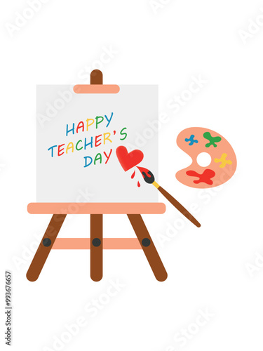 Easel with Happy Teachers Day lettering with heart. Vector greeting card for teachers day