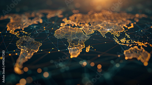 Digital world map with binary code supply chain, cybersecurity threat, International business pin, transport logistics, world map GPS pins, Global import export, freight transportation tracking