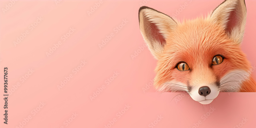 Obraz premium Curious Fox Peeking Over Pink Background with Copy Space
