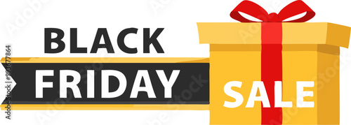 vector black friday sale banner in golden gift box, icon
