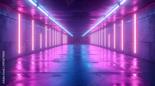 Neon Lights in a Futuristic Tunnel 3D Illustration