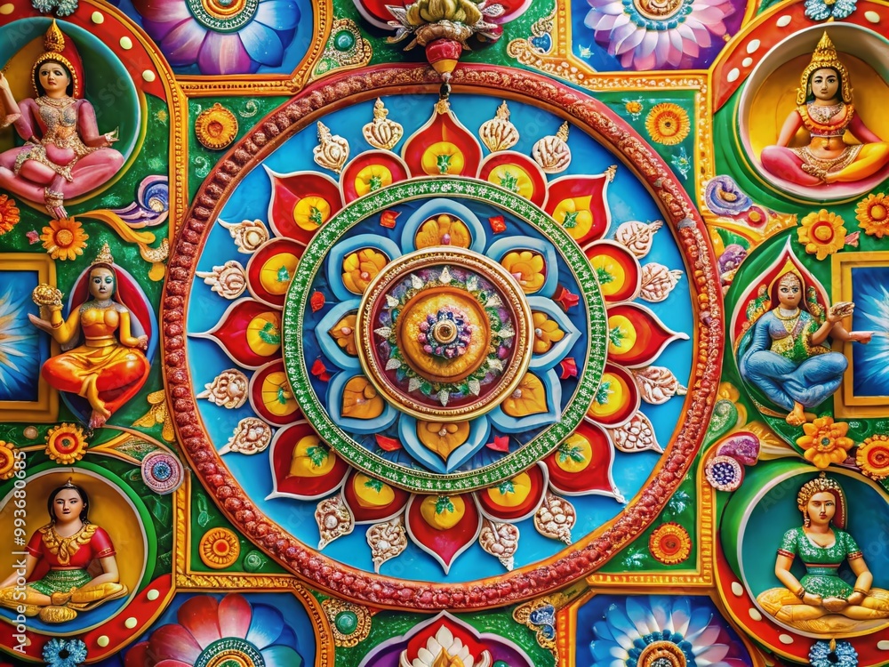 Vibrant Hindu Dharmik Background with Traditional Symbols and Patterns for Spiritual and Cultural Use Vibrant Hindu Dharmik Background with Traditional Symbols and Patterns for Spiritual and Cultural Use