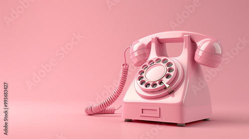 Vintage Pink Rotary Phone on Pastel Background. A vintage pink rotary phone displayed on a minimalist pastel pink background, perfect for retro and nostalgic-themed designs or communications-related v