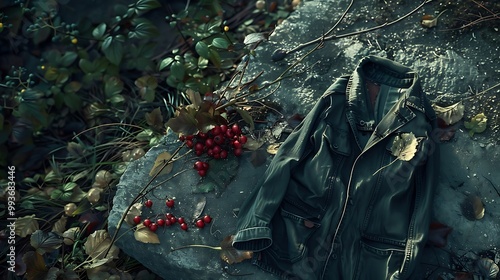 Wallpaper Mural On a ghostly bridg a horror jacket lies next to a pile of berries Torontodigital.ca