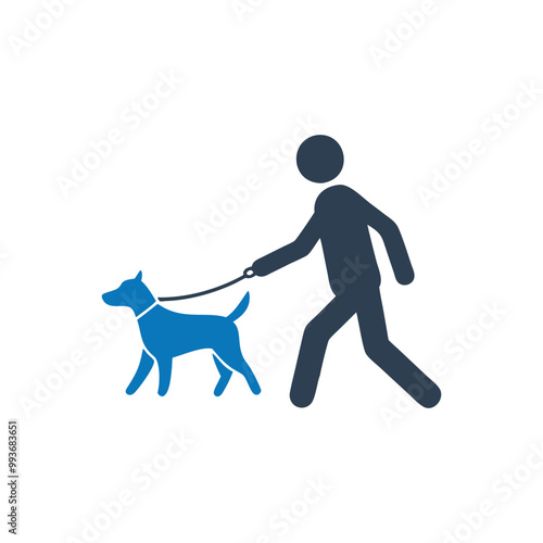 Person walking a dog on a leash icon, Dog on a leash icon