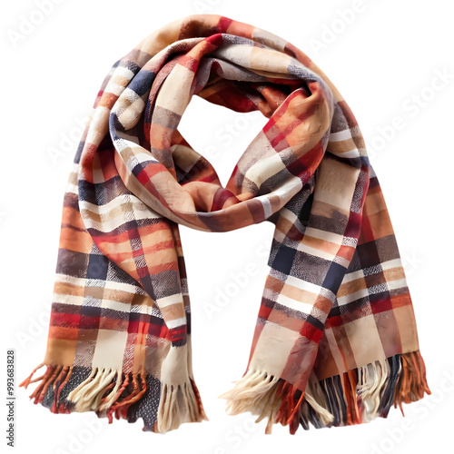 a cozy plaid scarf isolated on transparent background