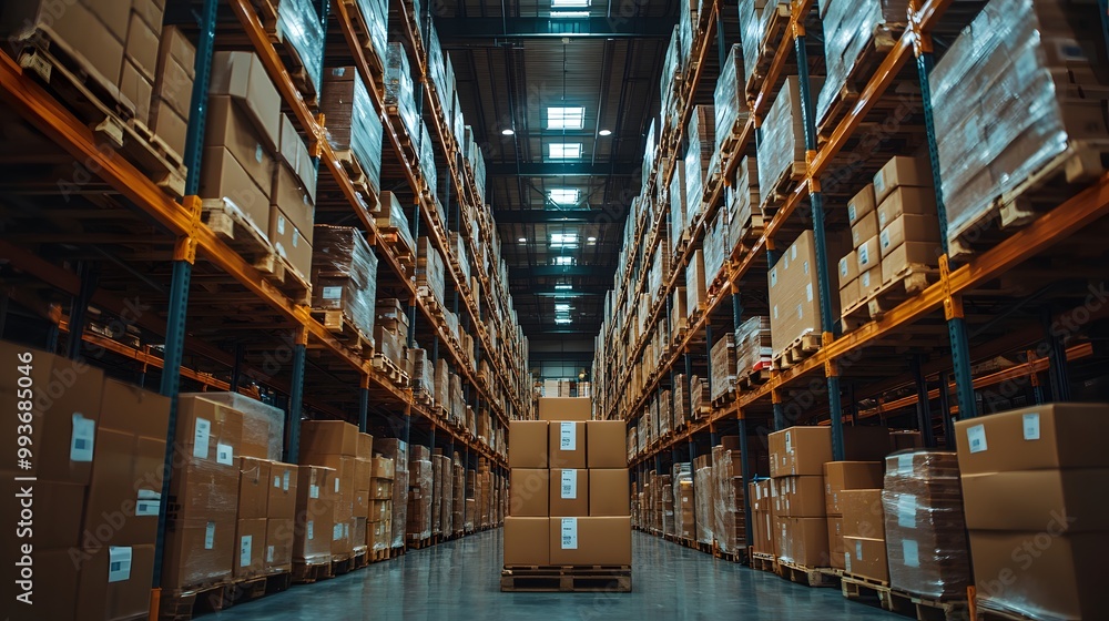 Fototapeta premium Workers organizing parcels for delivery in a busy warehouse, efficient logistics