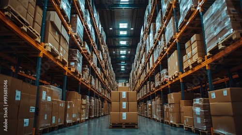 Wallpaper Mural Workers organizing parcels for delivery in a busy warehouse, efficient logistics Torontodigital.ca