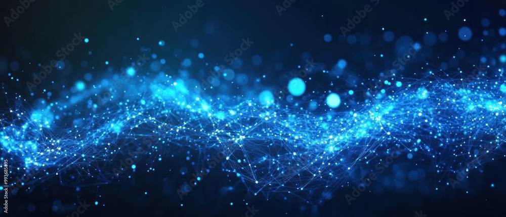 A dynamic abstract representation of interconnected digital particles and waves. A dynamic abstract representation of interconnected digital particles and waves.