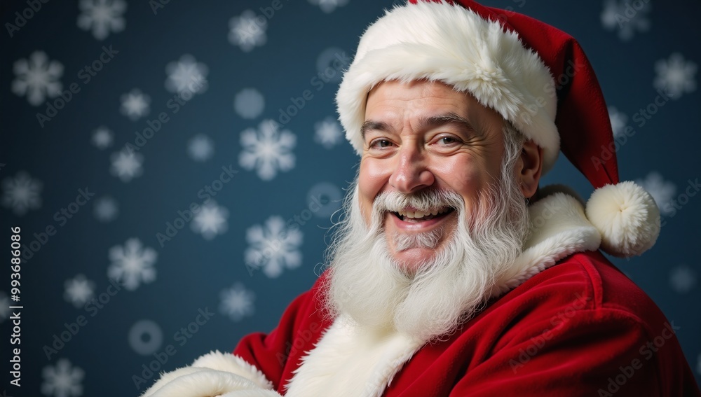 Santa Claus smiling against bokeh-effect backdrop for a festive holiday image Santa Claus smiling against bokeh-effect backdrop for a festive holiday image