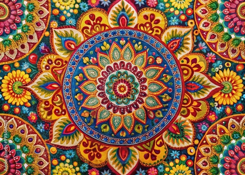 Vibrant Indian Pattern with Intricate Designs in Rich Colors for Textile and Background Use