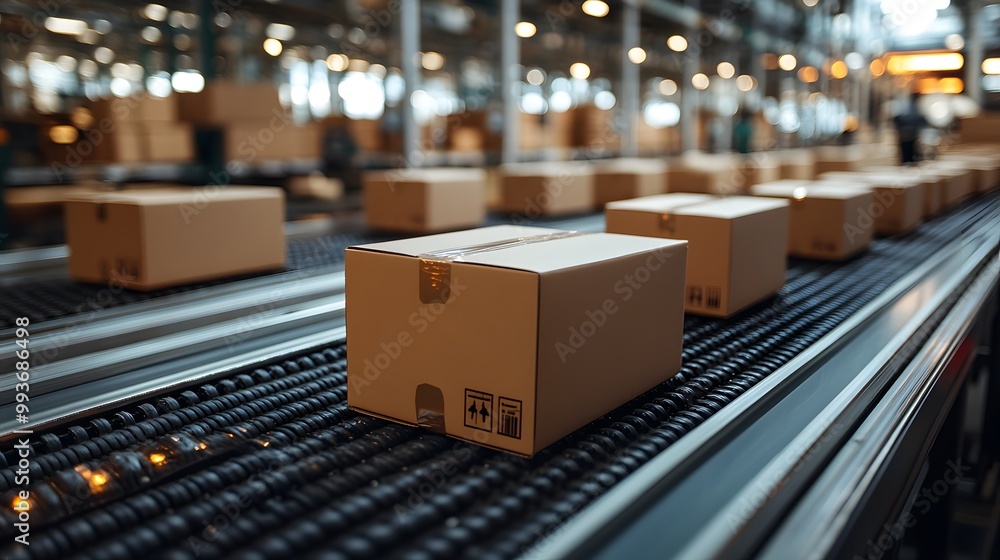Parcel sorting area in a modern distribution center, freight forwarding operations Parcel sorting area in a modern distribution center, freight forwarding operations