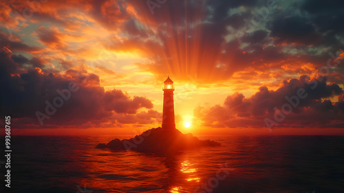 Lighthouse at Sunset - 3D Illustration