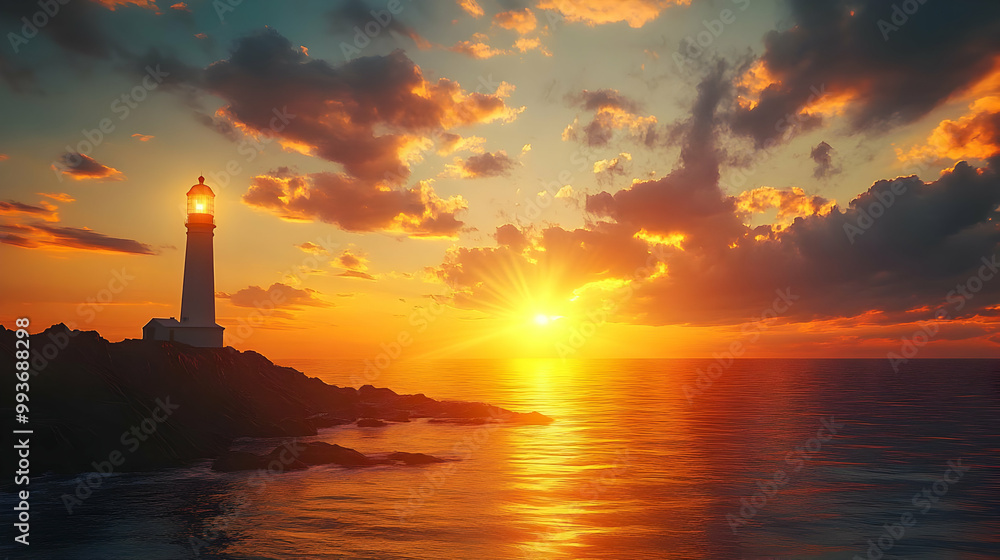 Lighthouse at Sunset - Digital Painting Lighthouse at Sunset - Digital Painting
