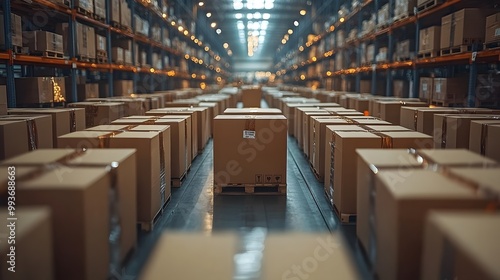 Parcel delivery process with logistics workers organizing packages in a warehouse