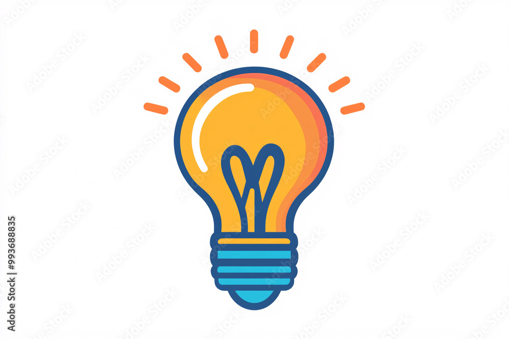 Illustration of a glowing light bulb with a yellow and blue design on a white background symbolizing a bright idea concept Illustration of a glowing light bulb with a yellow and blue design on a white background symbolizing a bright idea concept