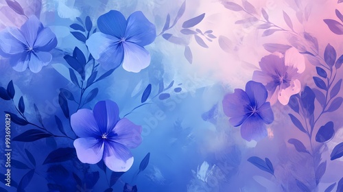 Fototapeta Naklejka Na Ścianę i Meble -  Watercolor Floral Background - Blue and Purple Flowers