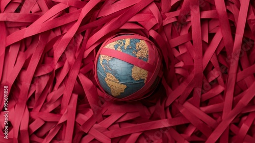 Red Ribbons Entangled Globe photo