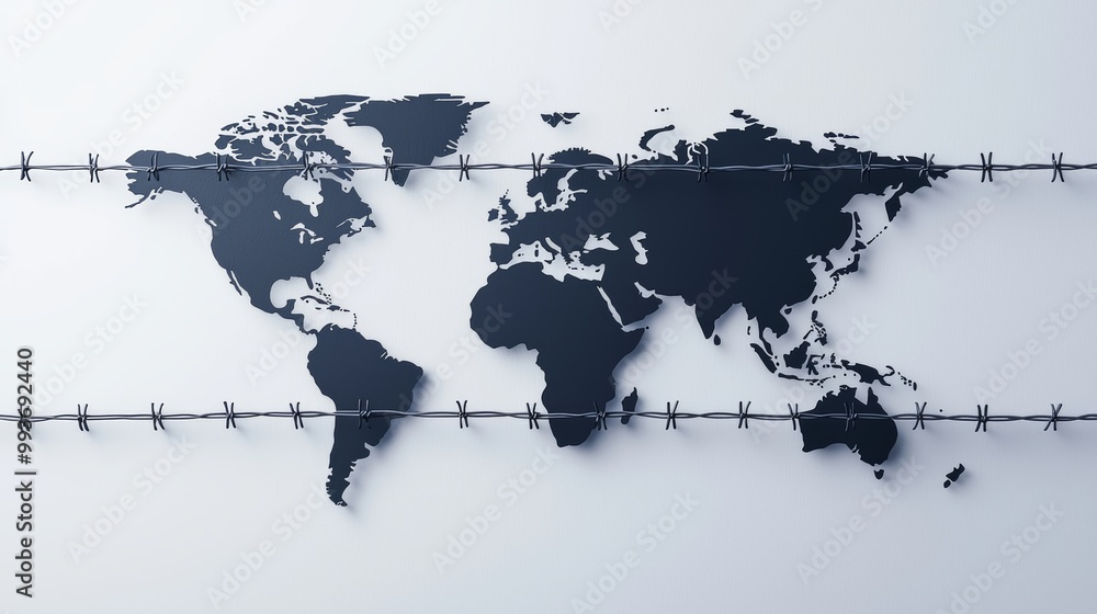 custom made wallpaper toronto digitalWorld Map Behind Barbed Wire Fence