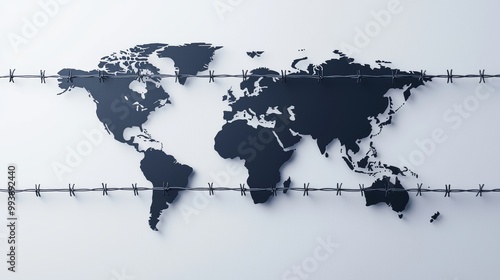 Wallpaper Mural World Map Behind Barbed Wire Fence Torontodigital.ca