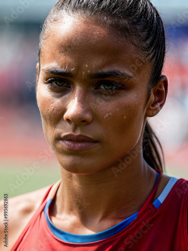 Raw emotion captured on athlete's face after win, embodying dedication, perseverance, and success. photo