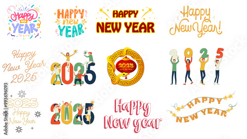 happy new year 2025 whishes Design and graphic sets, set of happy new year wishes 