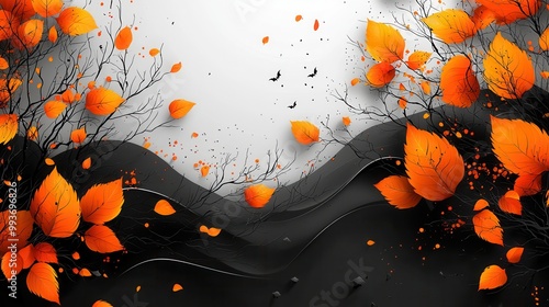 Autumn Leaves Against a Dramatic Grey Background