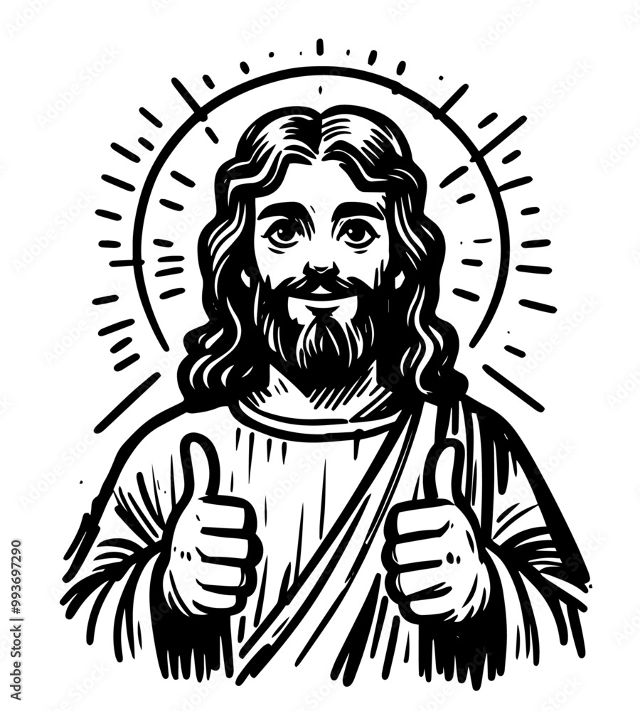 serene hand-drawn portrait of smiling jesus christ in black vector serene hand-drawn portrait of smiling jesus christ in black vector