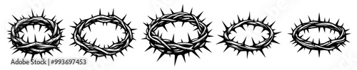 collection of thorn crowns in black and white vector line art