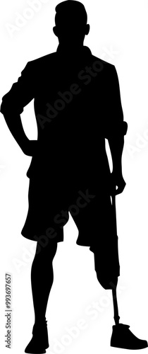 a very detailed and realistic silhouette of a cool man standing upright with a prosthetic racing
