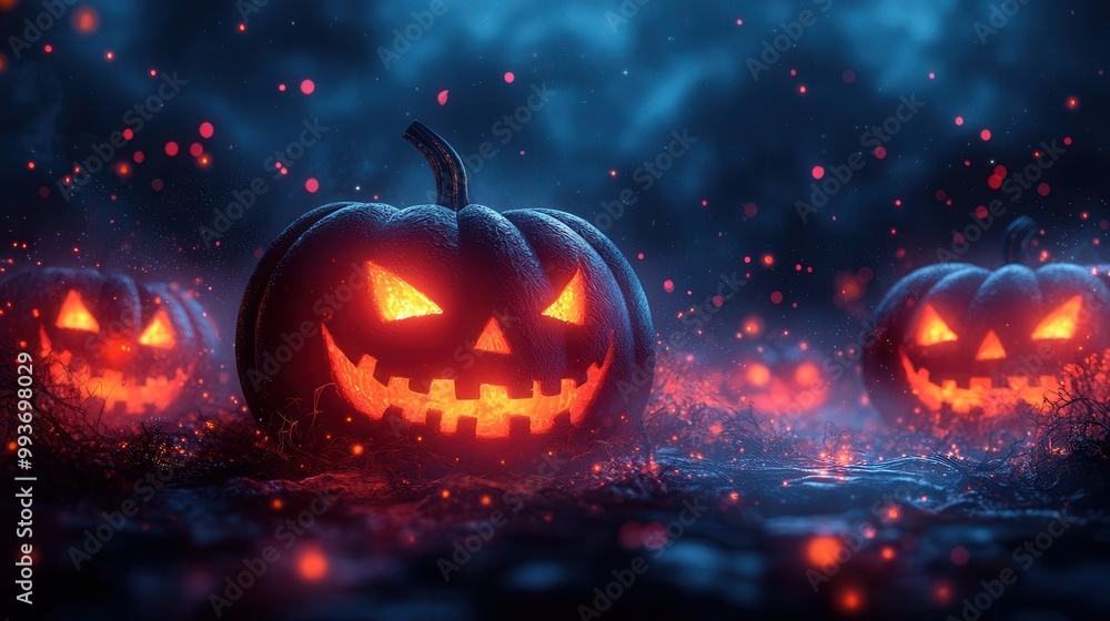 Naklejka premium Spooky Jack-o'-Lanterns in Haunted Atmosphere