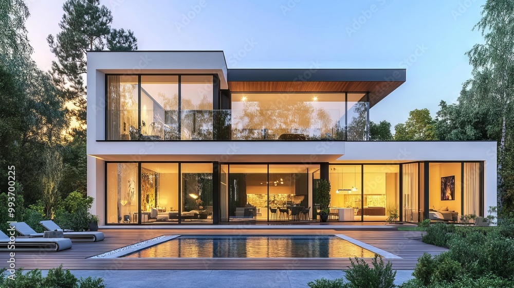 Elegant Modern House with Swimming Pool and Terrace. AI generated illustration Elegant Modern House with Swimming Pool and Terrace. AI generated illustration