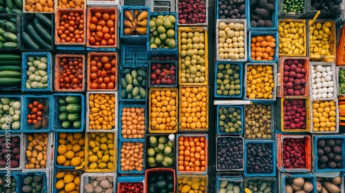 Wallpaper Mural Colorful Fruit and Vegetable Stands from Above in the City. AI generated illustration Torontodigital.ca