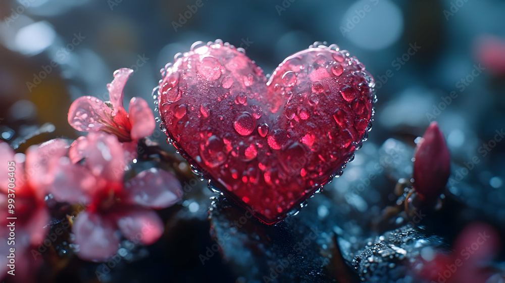 Red Heart Shaped Object with Water Drops - Illustration Red Heart Shaped Object with Water Drops - Illustration