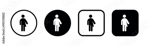 All gender restroom signs set in circle and square shapes. Gender neutral solid and line toilet icons. Unisex vector flat symbols on white background.	